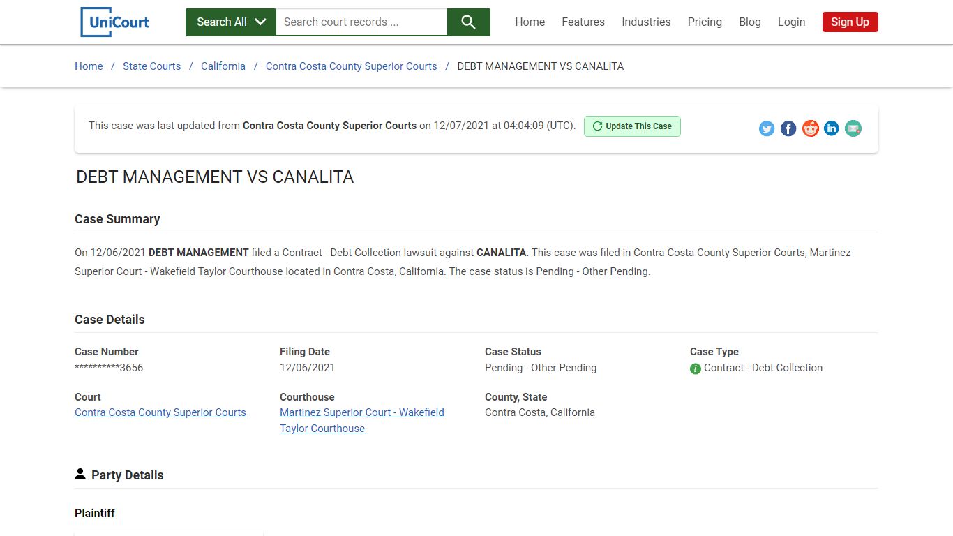 DEBT MANAGEMENT VS CANALITA | Court Records - UniCourt