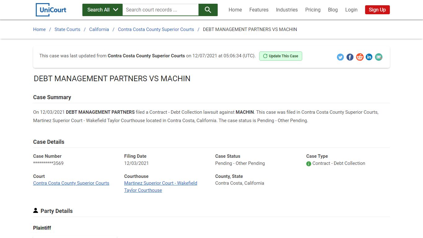 DEBT MANAGEMENT PARTNERS VS MACHIN | Court Records - UniCourt